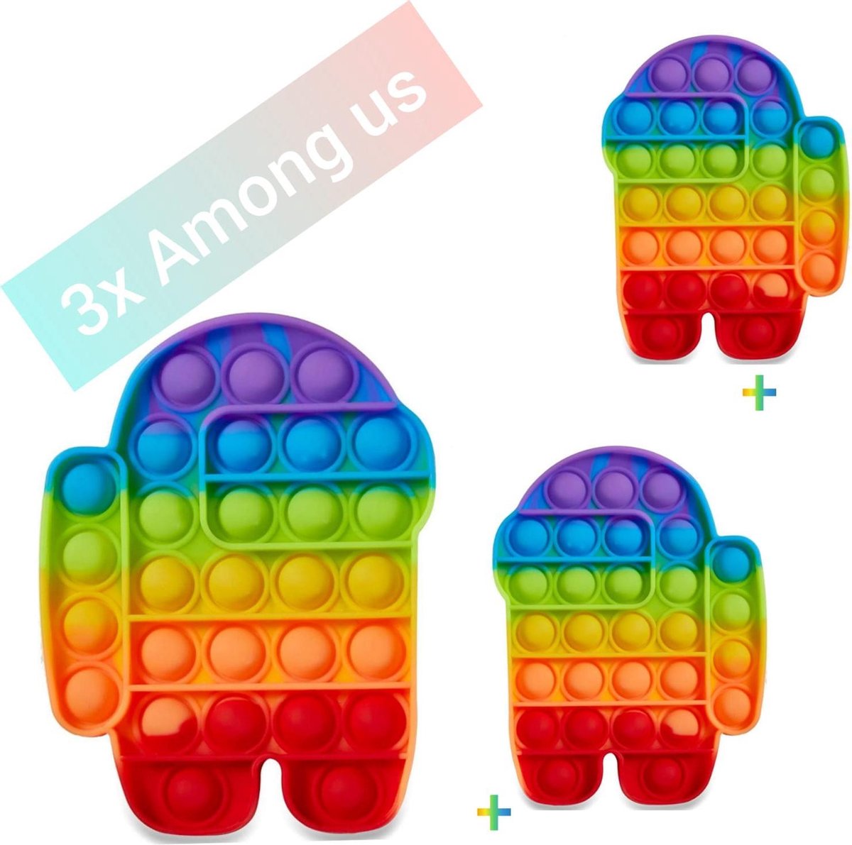 Fidget toys | Pakket van 3 stuks | 3 x Regenboog Among us | Meisjes√ jongens√ volwassenen√ | Cadeautip